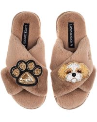 Laines London - Neutrals Classic Laines Slippers With Paw & & Shih Tzu Brooches - Lyst
