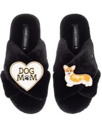 Laines London - Classic Laines Slippers With Dog Mum/Mom & Peach The Corgi Brooches - Lyst