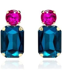 Michael Nash Jewelry - Adelle Peacock Crystal Ocatgon And Fuschia Round Stone Drop Earrings - Lyst