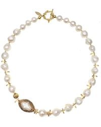 Farra - Gorgeous Irregular Freshwater Pearls With Rhinestone Necklace - Lyst