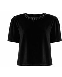 Yumi' - Velvet Embellished Neck Top - Lyst
