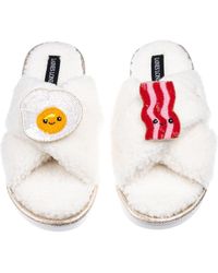 Laines London - Neutrals Laines Boucle Slippers With Laines Loveables Egg & Bacon Brooches - Lyst