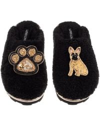 Laines London - Teddy Closed Toe Slippers With Paw & Fawn Sitting French Bulldog Brooches - Lyst