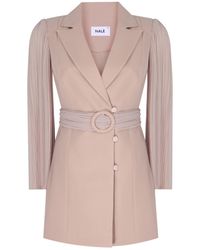 NALÈ - Pleated Sleeves Blazer With Detachable Belt & Palazzo Wide Leg Trouser Suit - Lyst
