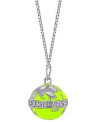 True Rocks - Neon Lime Green & Sterling Silver Mini Globe Charm On Silver Hoop - Lyst