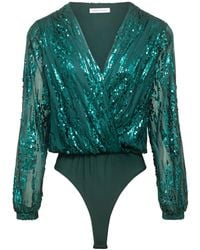 Urban Touch - Sequin Wrap Bodysuit With Long Sleeve - Lyst