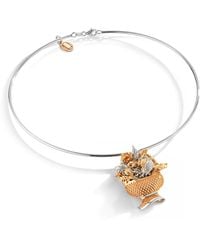 Unaloe - Rose Bicolor Sterling Choker Necklace With Rose Plating – Rigid Floral Rose Pendant Choker, Handmade Italian Jewelry For - Lyst