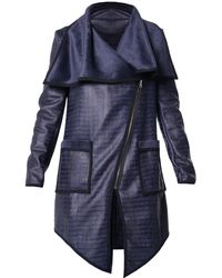 Metamorph - Croc-Effect Asymmetric Zip Coat With Draped Collar - Lyst