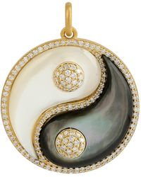 Artisan - 14k Gold & Diamond With Dainty Mothers Of Pearl In Yin Yang Charm Pendant - Lyst