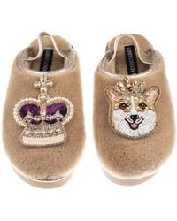 Laines London - Neutrals Flatform Cloud Closed Toe Slippers With Corgi & Crown Brooches - Lyst