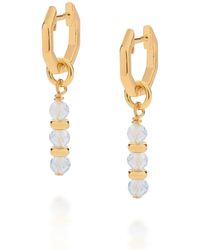 Nellou Jewellery - Linear Huggie Birthstone Earrings March Plated Sterling - Lyst