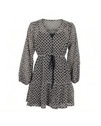 Modenaire - Polka Dot Embroidered Lace Dress With V-Neck & Tie Waist - Lyst