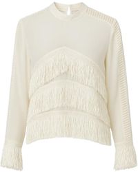 Conquista - Neutrals Cream Long-Sleeve Blouse With Fringe Detailing - Lyst