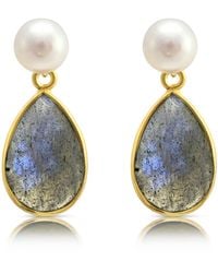 Pearls of the Orient Online - Neutrals Clara Cultured Freshwater Pearl & Labradorite Drop Earrings - Lyst