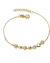 Genevive Jewelry - Genevive Sterling Plated With Cubic Zirconia Pave Heart Stampato Link Adjustable Bracelet - Lyst
