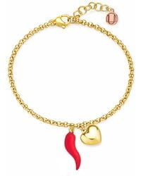 Unaloe - Vermeil Cornicello & Heart Charm Bracelet – Enamel Italian Good Luck Jewelry, Handmade Lucky Talisman - Lyst