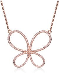 Genevive Jewelry - Rose Sterling Rose Plated Clear Cubic Zirconia Butterfly Pendant - Lyst