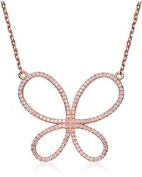 Genevive Jewelry - Sterling Silver Rose Gold Plated Clear Cubic Zirconia Butterfly Pendant - Lyst