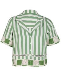 Rose & Nancy - Helena Stripe Crochet Trim Cotton Resort Shirt - Lyst