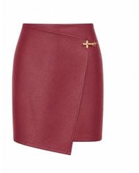 Yumi' - Burgundy Faux Leather Wrap Mini Skirt - Lyst