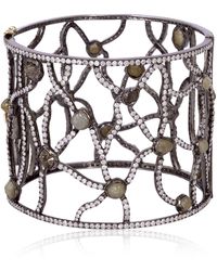 Artisan - Natural Bezel Set Ice Diamond With 18k Gold 925 Silver In Vintage Cuff Bracelet Bangle - Lyst