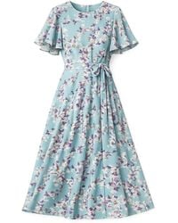 Yumi' - Blossom Skater Midi Dress With Angel Sleeves - Lyst