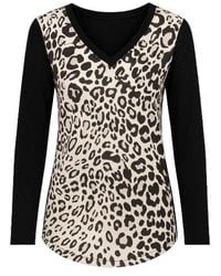Conquista - Long Sleeve Print Top With Trim Detail - Lyst
