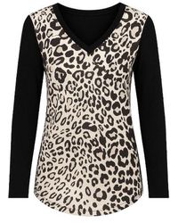 Conquista - Long Sleeve Print Top With Trim Detail - Lyst