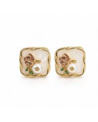 Nuvv Collection - Floral Pearl Square Stud Earrings - Lyst