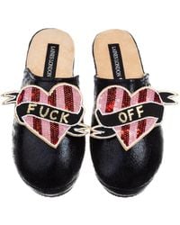 Laines London - Softie Slippers With & Stripe Fuck Off Brooches - Lyst