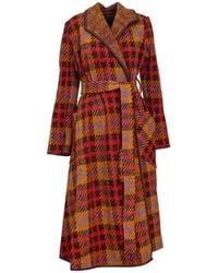 ARTISTA - Checkered Maxi Knitted Coat With Belt - Lyst