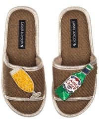 Laines London - Neutrals Straw Braided Sandals With Laines Italian Lager Brooches - Lyst