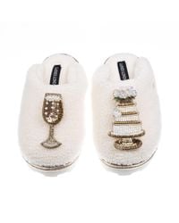 Laines London - Neutrals Teddy Closed Toe Slippers With Champers & Wedding Cake Brooches - Lyst