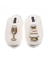 Laines London - Neutrals Teddy Closed Toe Slippers With Champers & Wedding Cake Brooches - Lyst