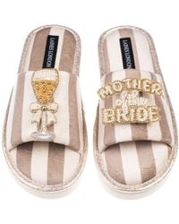 Laines London - Neutrals Flatform Stripe Open Toe Slippers With Mother Of The Bride Brooches - Lyst