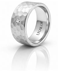 Unaloe - Sterling Hammered Band Ring With Diamond – Gift For Her Luxury Statement Fine Jewelry - Lyst
