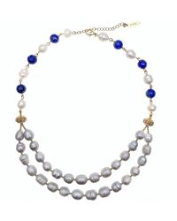 Farra - Freshwater Pearls With Round Lapis Double Strands Necklace - Lyst