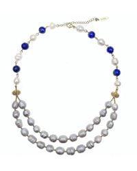 Farra - Freshwater Pearls With Round Lapis Double Strands Necklace - Lyst