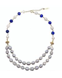 Farra - Gray Freshwater Pearls With Round Lapis Double Strands Necklace - Lyst