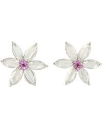 Artisan - 18k White Gold In Marquise Shape Rose Cut Diamond & Sapphire Flower Stud Earrings - Lyst