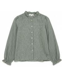 LAtelier London - Sage Stripe Ruffle-Neck Blouse - Lyst