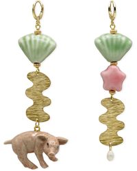 Midnight Foxes Studio - Pink Pig & Star Gold Earrings - Lyst
