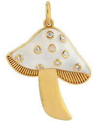 Artisan - Mushroom Yellow Gold Natural Diamond Enamel Pendant Handmade Jewelry - Lyst