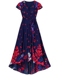 Yumi' - Floral Mirror Wrap Dress With Dip Hem - Lyst