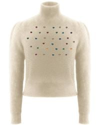 Roch Perel - Neutrals Ivory Embellished Fur Knit Sweater - Lyst
