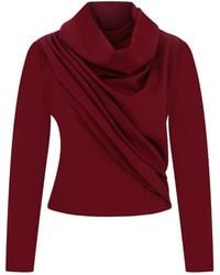 Maan Istanbul - Draped Cowl Neck Long Sleeve Top Burgundy Blouse - Lyst