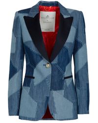 The Extreme Collection - Single Breasted Denim Cotton Blazer With Ornamental Flap Pockets Blossom - Lyst