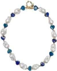 Farra - Baroque Pearls With Heart Shaped Lapis And Apatite Gorgeous Necklace - Lyst