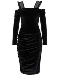 concept A trois - Velvet Bodycon Dress With Lace Details On The Shoulders - Lyst