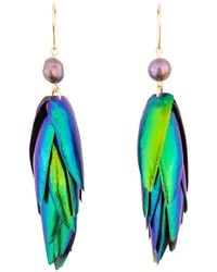 Oana Savu - Beetle Wings Metallic Earrings Peacock Freshwater Pearls Hook Ear Wires - Lyst